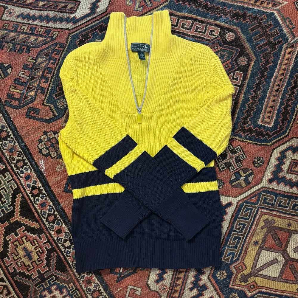 Lauren Active Ralph Lauren Yellow and Navy Blue Half-Zip Sweater